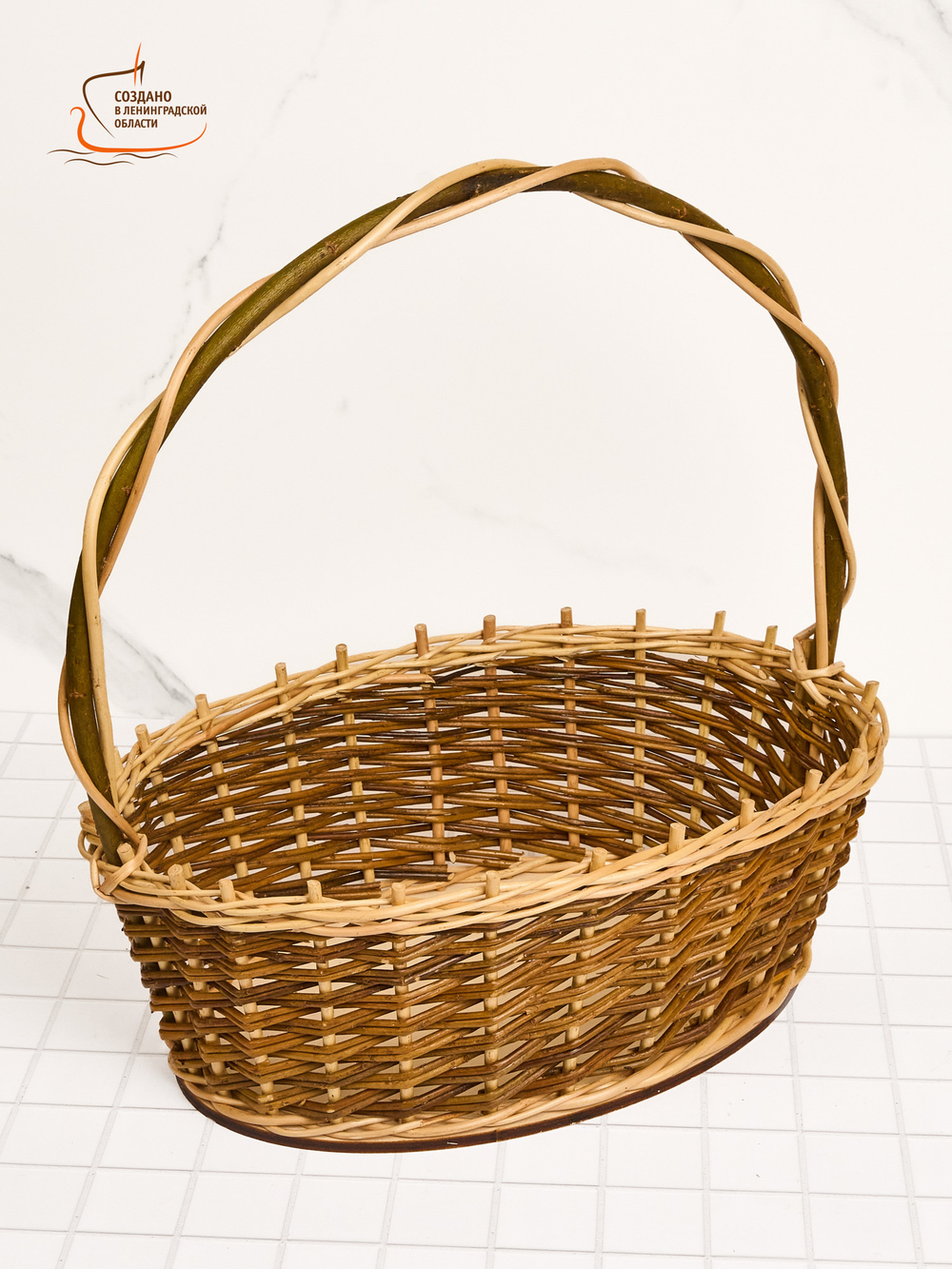 Корзина овальная подарочная, набор 2 штуки, арт. O380GR/2, 25х38х12 см, высота с ручкой 40 см