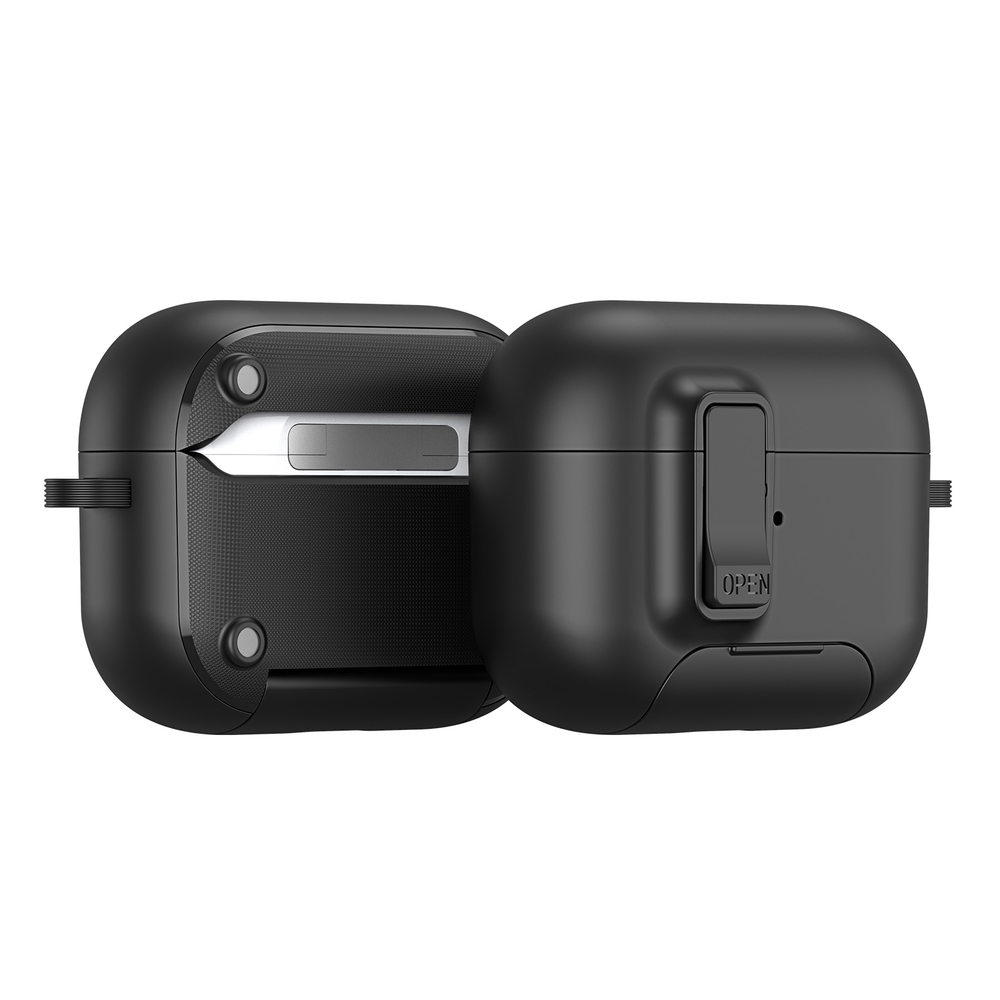Усиленный чехол черного цвета с замком и подставкой для наушников AirPods Pro 3, серия PECQ Series от Dux Ducis