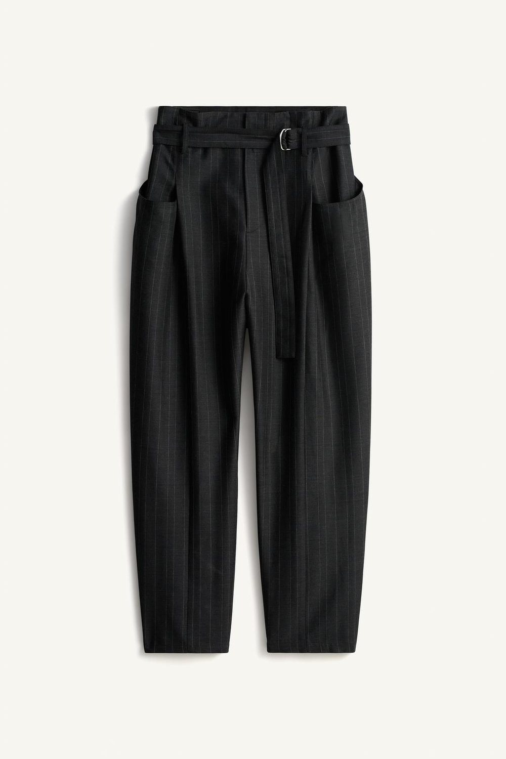 ZARA КОСТЮМНЫЕ БРЮКИ СВОБОДНОГО КРОЯ В ТОНКУЮ ПОЛОСКУ, БЕЛЫЙ/ЧЕРНЫЙ