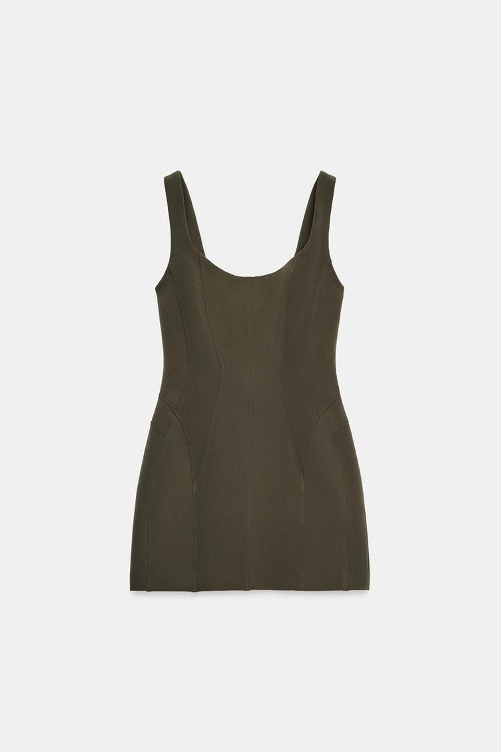 ZARA МИНИ-ПЛАТЬЕ С ОБЪЕМНЫМИ ШВАМИ, ТЕМНЫЙ ХАКИ
