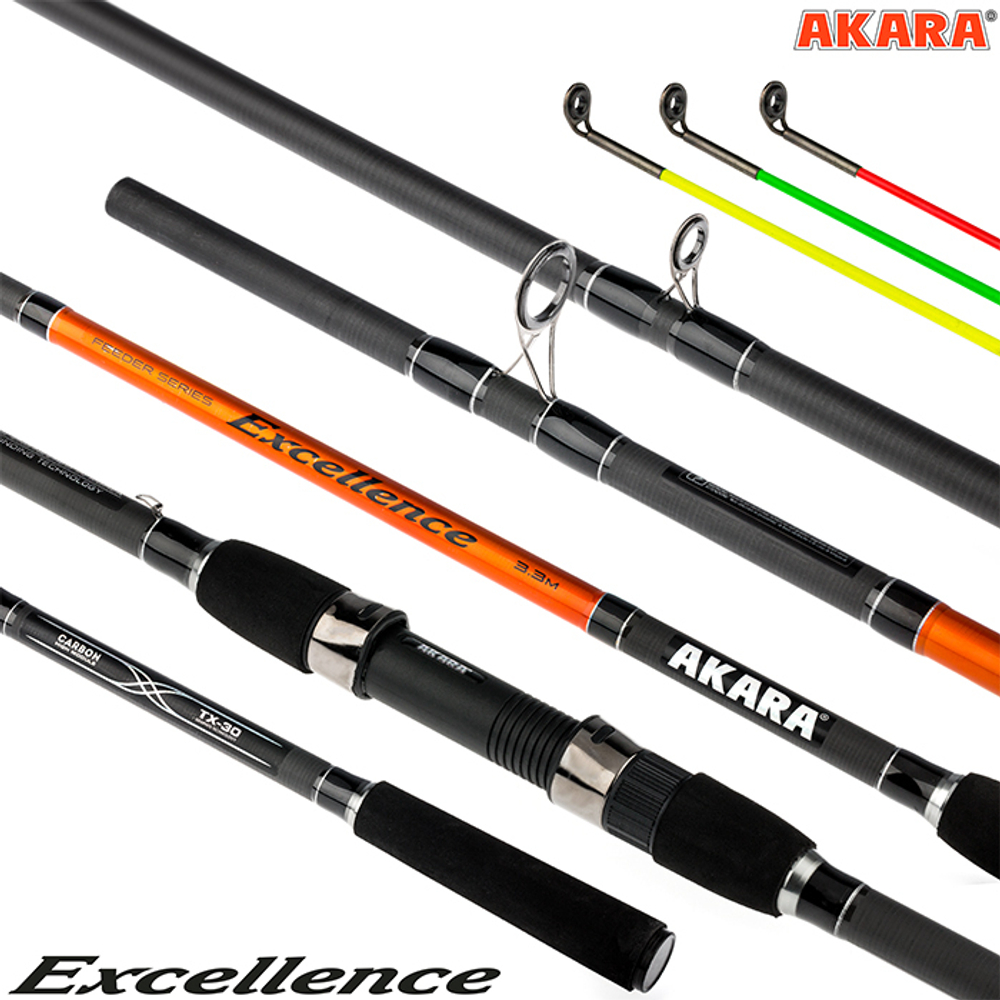 Удилище штекерное угольное фидерное 3 колена Akara Excellence Feeder TX-30 (90-120-150) 4,2 м