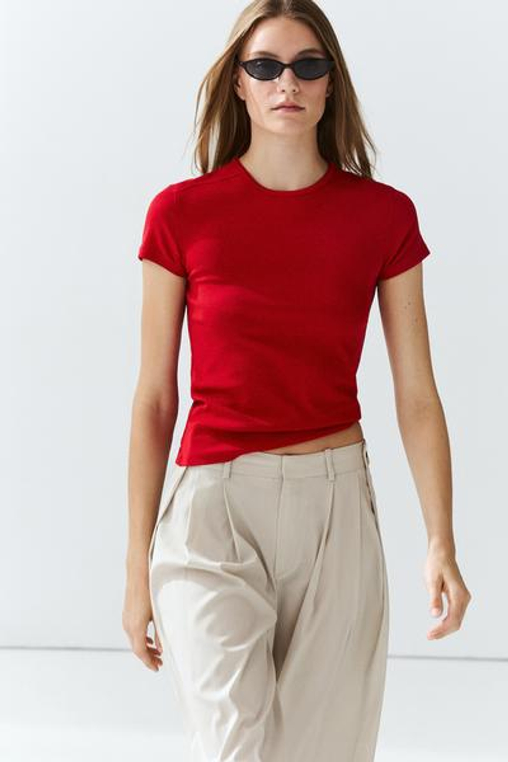 Massimo Dutti Футболка с коротким рукавом из смесовой хлопковой ткани, красный