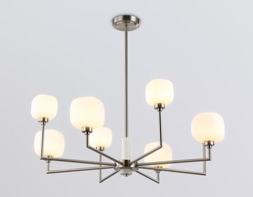 Люстра на штанге с мрамором 8*G9 LH53003/8 SN/FR сатин никель/белый матовый High Light Ceramo Modern Ambrella