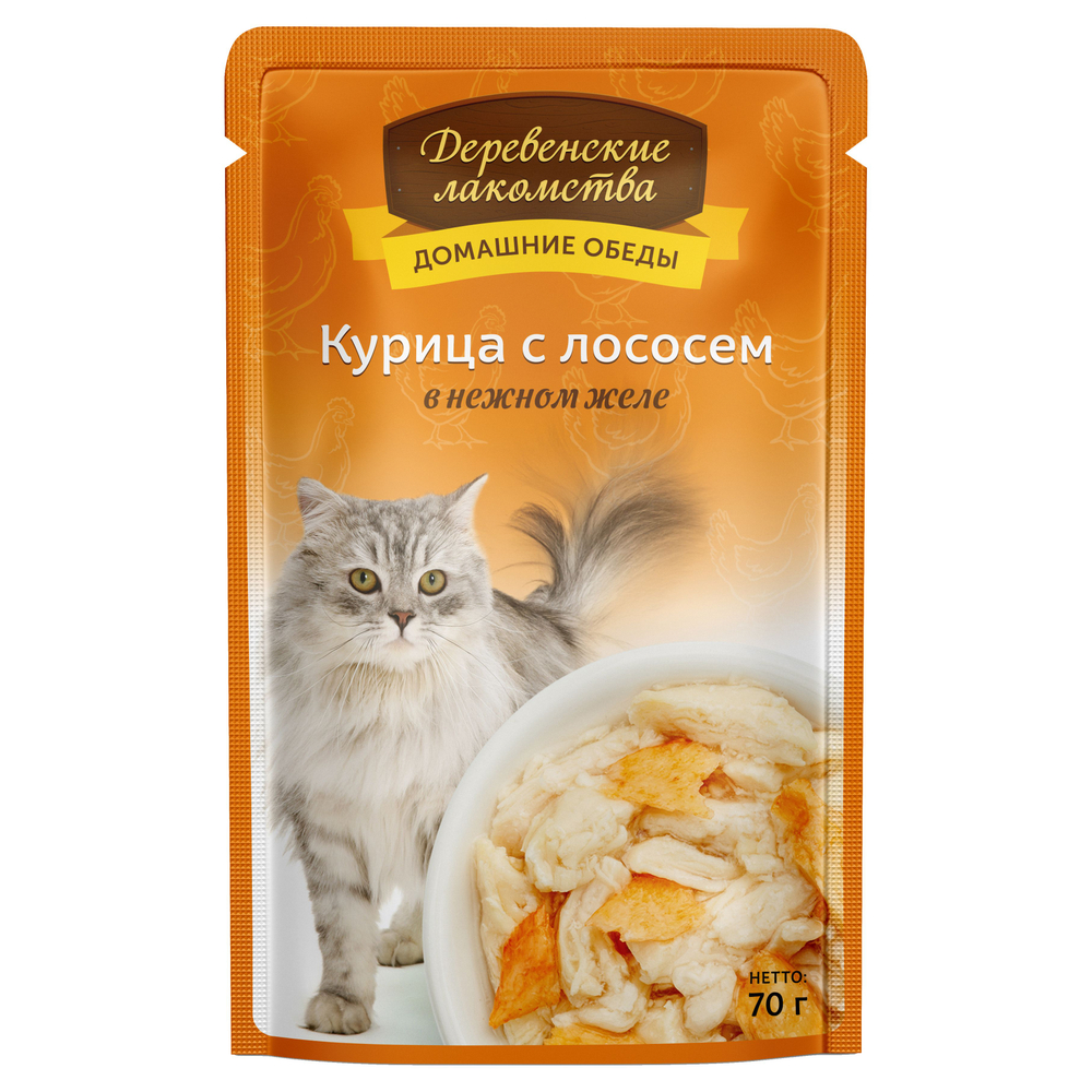 Деревенские лакомства Курица/Лосось желе пауч для кошек 70 г