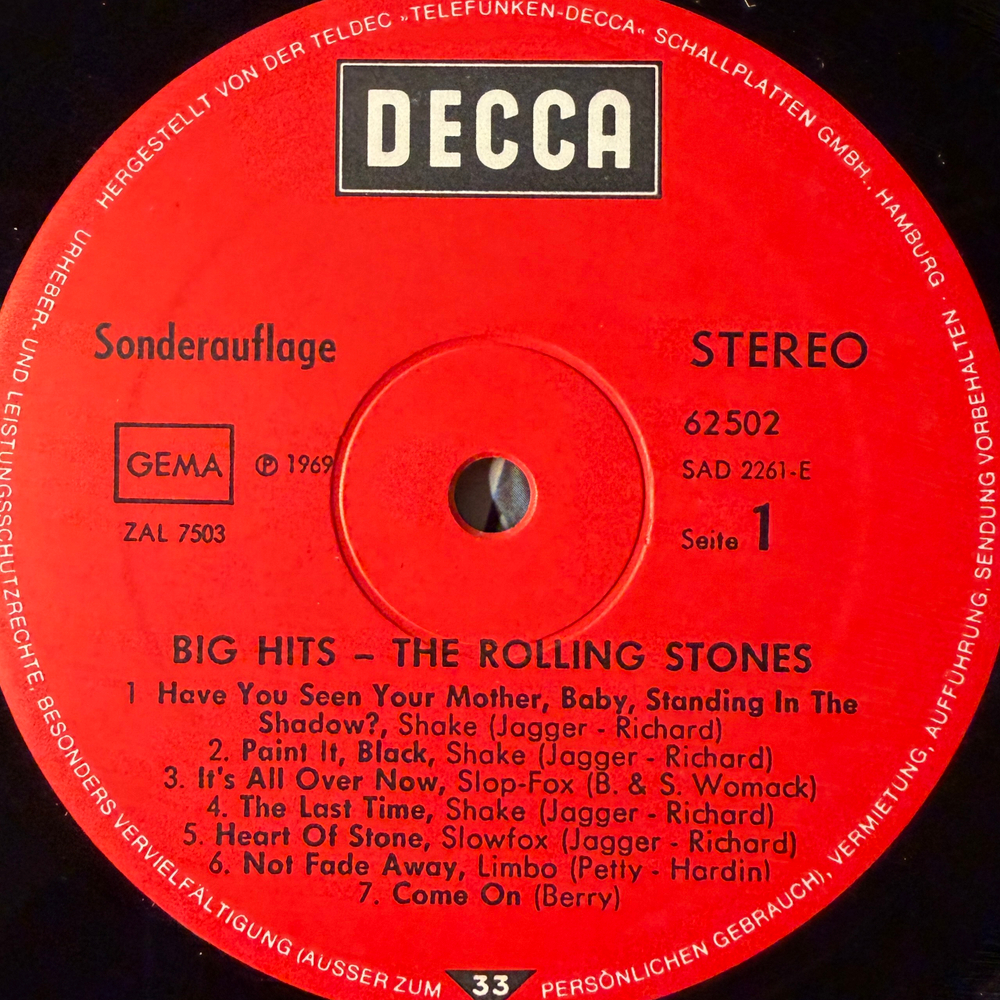 The Rolling Stones ‎– Big Hits (High Tide And Green Grass) Германия 1973г. Club