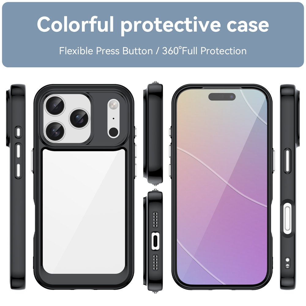 Прозрачный противоударный чехол для iPhone 17 Pro, с усиленными защитными рамками черного цвета