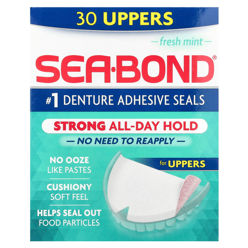 SeaBond, Адгезивные пломбы для зубных протезов, свежая мята, верх 30
