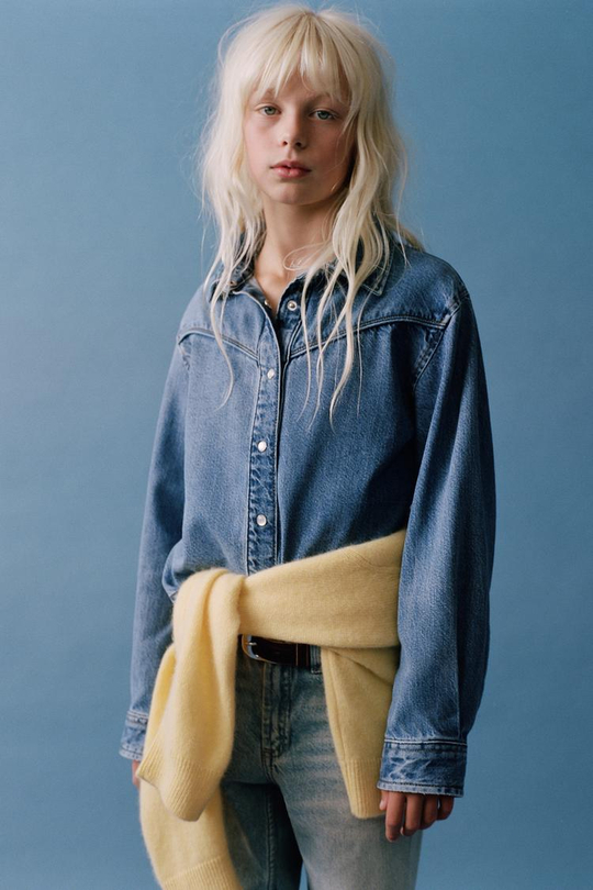 ZARA ДЖИНСОВАЯ РУБАШКА СО ШВАМИ, СИНИЙ