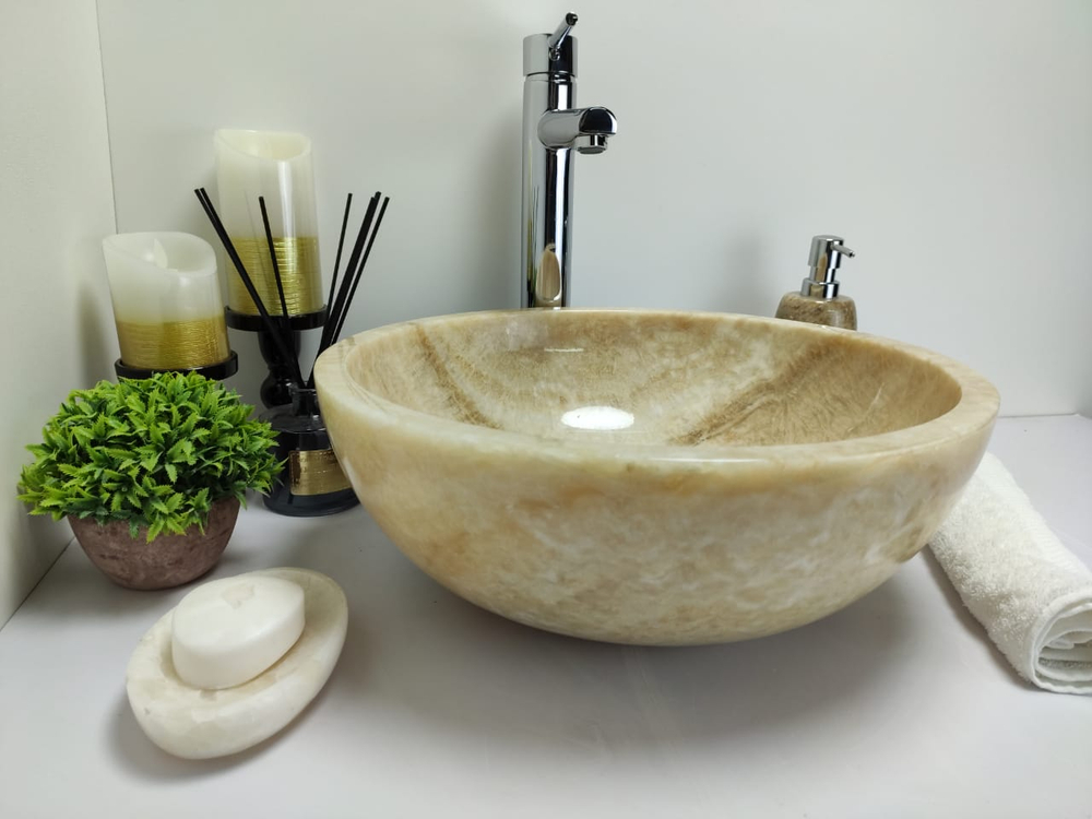 Раковина из оникса Bowl Yellow BO-60324 40x40x15 из натурального камня