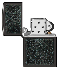 Зажигалка Zippo Pattern с покрытием High Polish Black, латунь/сталь, черная, глянцевая, 38x13x57 мм