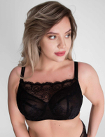 Бюстгальтер-топ с сетчатыми мягкими чашками +size и гипюром поверх (Размер: 90H) (Цвет: черный)