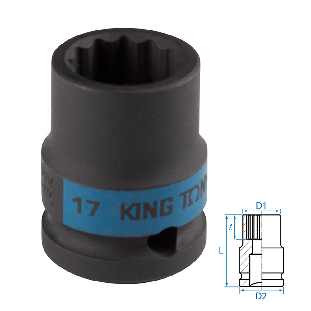 KING TONY (453017M) Головка торцевая ударная двенадцатигранная 1/2", 17 мм