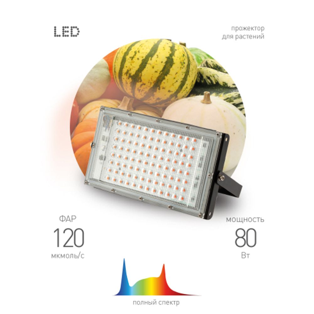 Фитопрожектор для растений светодиодный ЭРА FITO-80W-Ra90-LED-Y полного спектра | Фито прожекторы