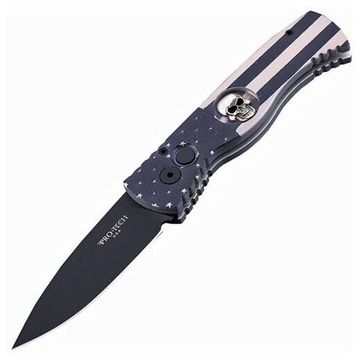 Складной нож Pro -Tech TR-2 PR/TR-2 Skull CUST-FLAG c клинком из стали 154CM, рукоять алюминий
