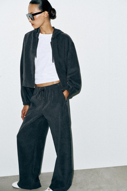 ZARA ШИРОКИЕ БРЮКИ С ЭЛАСТИЧНЫМ ПОЯСОМ, АНТРАЦИТОВО-СЕРЫЙ