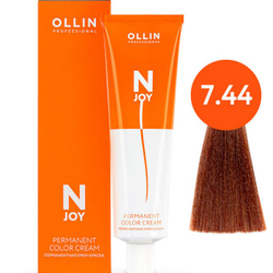 OLLIN PROFESSIONAL N-JOY - перманентная крем-краска для волос, 7/44 русый интенсивно-медный, 100 мл