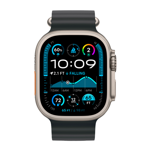 Умные часы Apple Watch Ultra 2 (2024) GPS + Cellular, 49mm, Natural Titanium Case with Black Ocean Band, (Черный)
