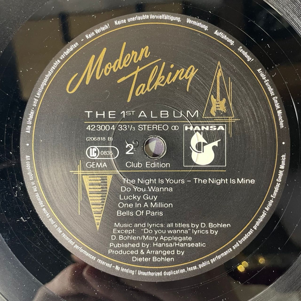 Винтажная виниловая пластинка LP Modern Talking The 1st Album, You're My Heart, You're My Soul (Германия 1985) (Клубное Издание)