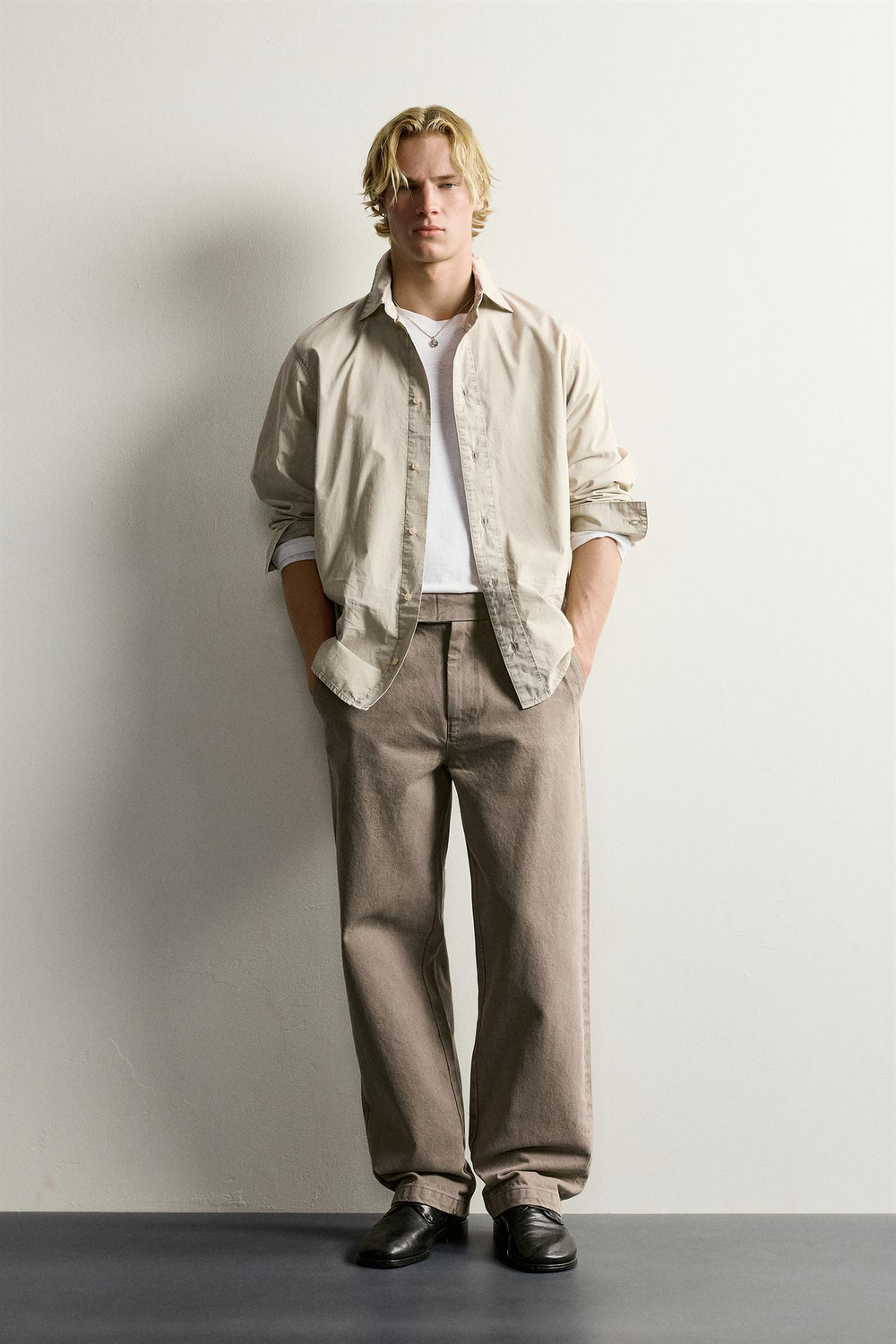 ZARA БРЮКИ ЧИНОС STRAIGHT FIT С ХЛЯСТИКАМИ, СВЕТЛЫЙ ХАКИ