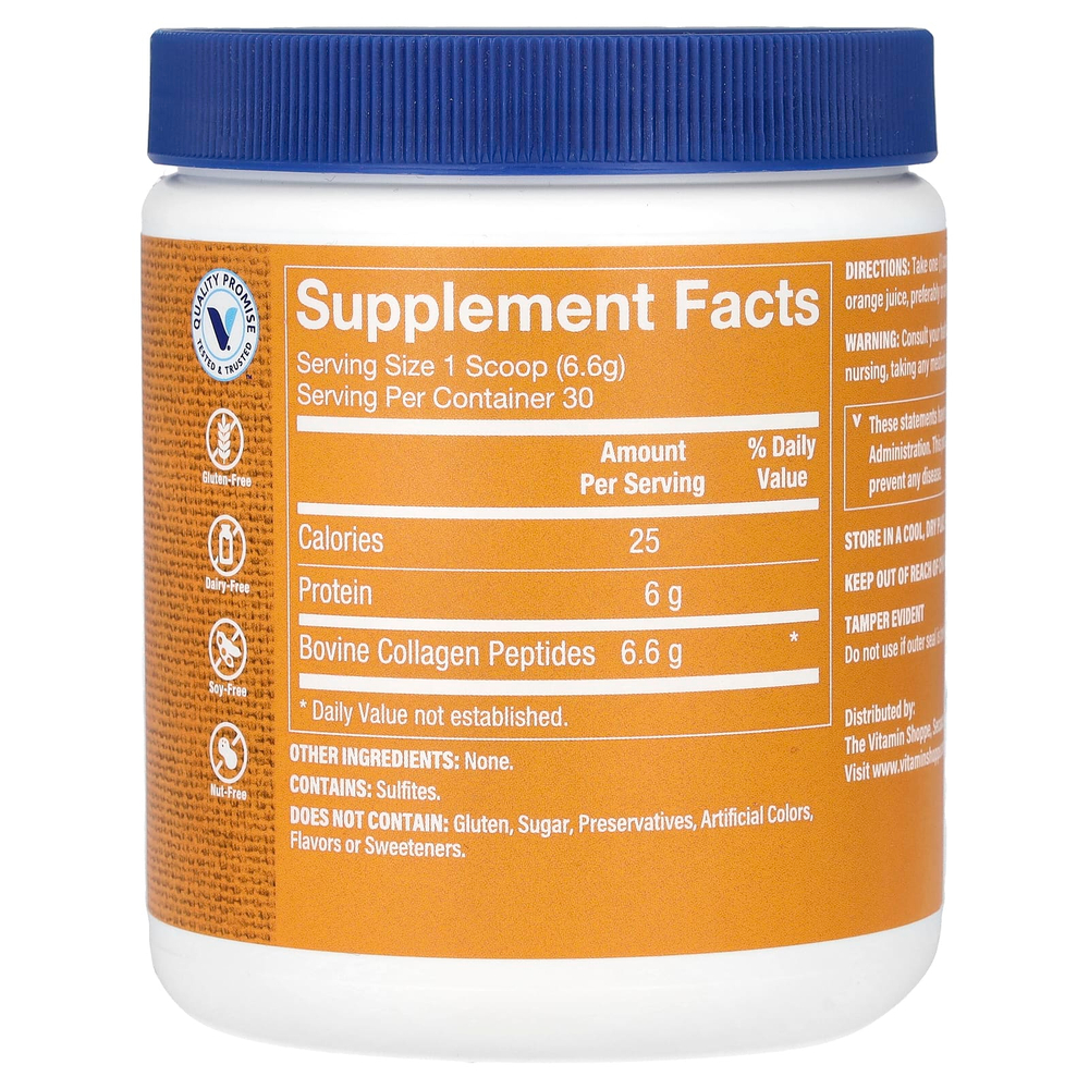 The Vitamin Shoppe, экологически чистые пептиды коллагена от животных травяного откорма, без вкусовых добавок, 198 г (7 унций)