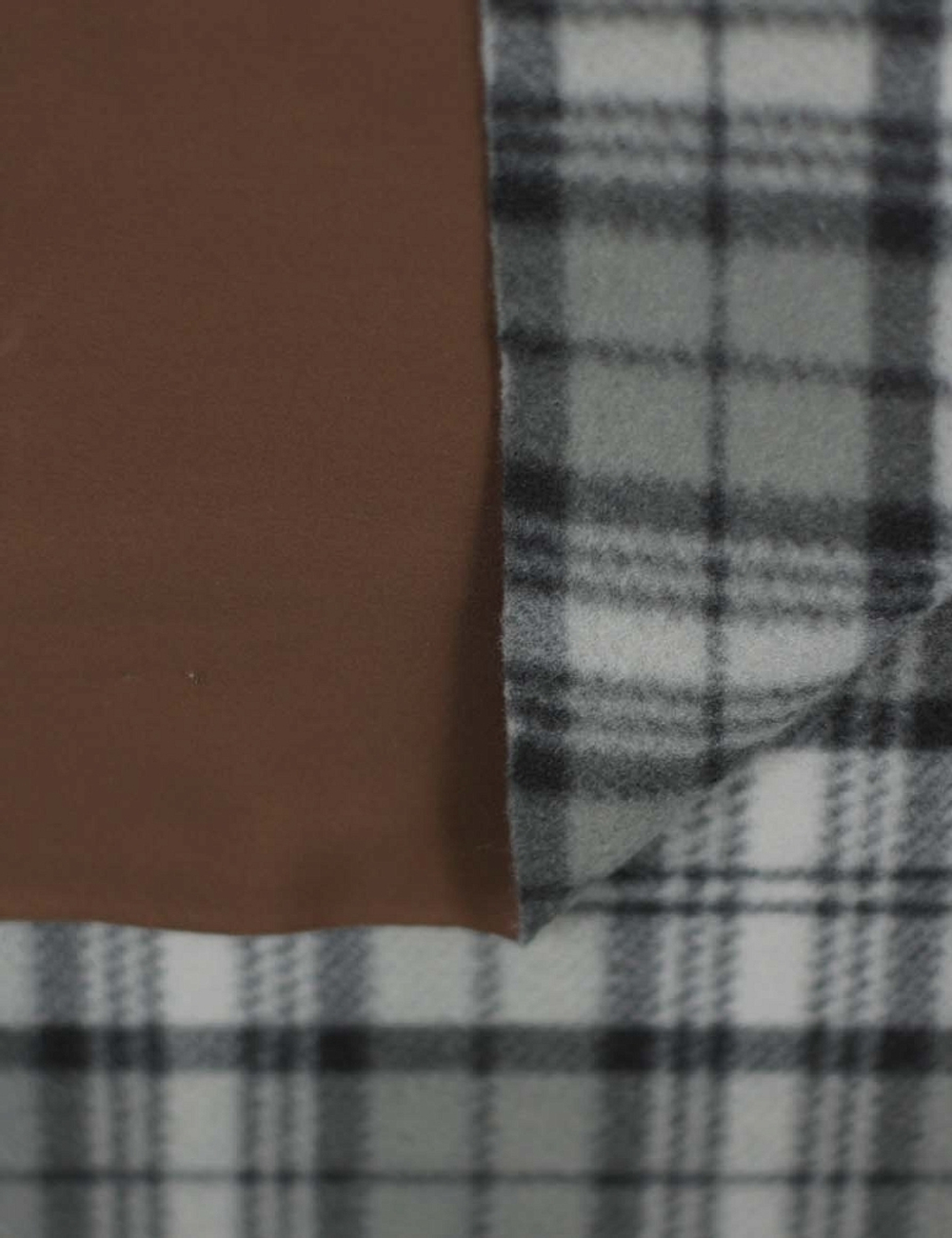 Ткань плащевая на флисе клетка, 270 гр/м2, 150 см, каштановый
