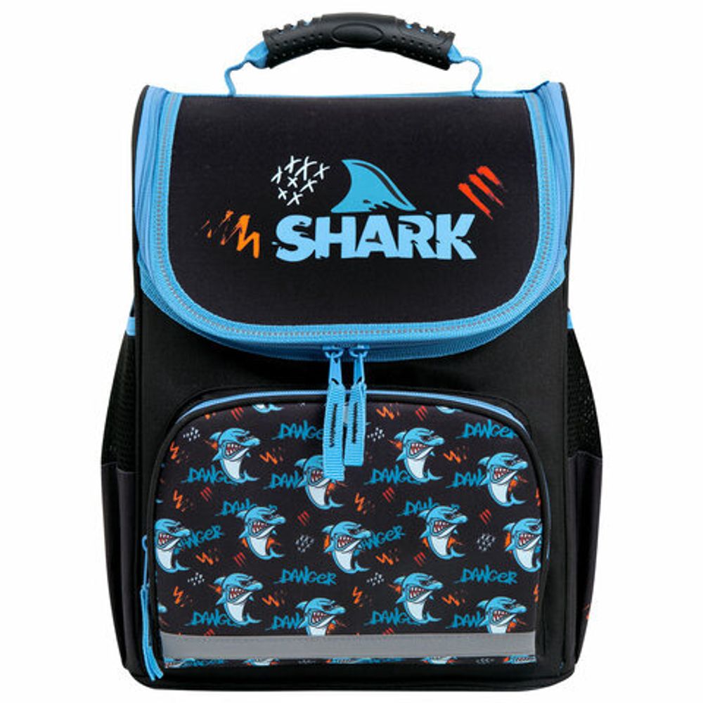 Ранец ПИФАГОР BASIC, 1 отделение, 3 кармана, эргономичная спинка, "Angry shark", 35х28х18 см, 272044
