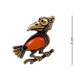 AM-4402 Брошь «Птенец» (латунь, янтарь)
