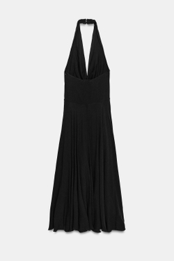 ZARA ПЛАТЬЕ МИДИ ХАЛТЕР ИЗ ШИФОНА С ПОЯСОМ, ЧЕРНЫЙ