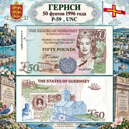Гернси 50 фунт 1996 Андреевская церковь UNC