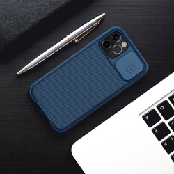Чехол синего цвета от Nillkin c поддержкой магнитной зарядки MagSafe для iPhone 12 Pro Max, с защитной шторкой камеры, серия CamShield Pro Magnetic
