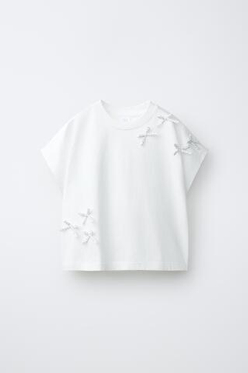 ZARA ФУТБОЛКА С БАНТАМИ, БЕЛЫЙ