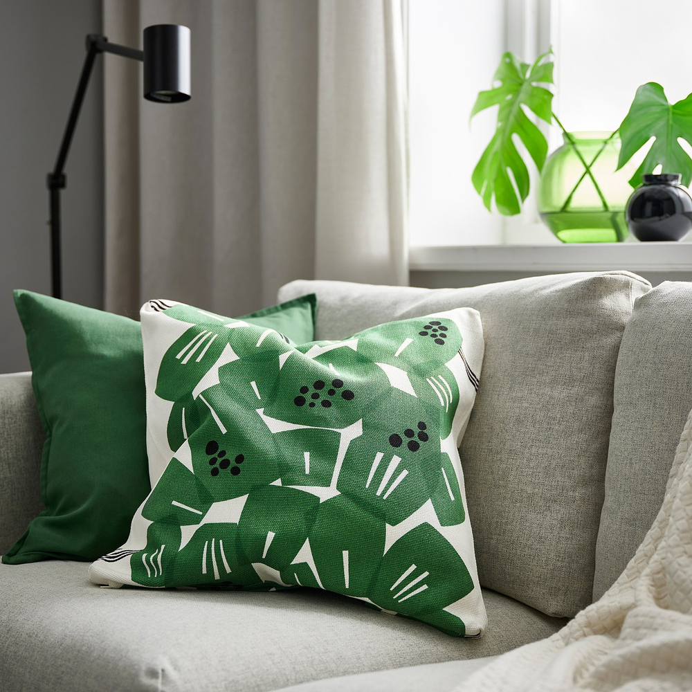 IKEA UNDERBLOMMA  (ИКЕА УНДЕРБЛОММА)  -  Наволочка - белый/зелёный 50x50 см
