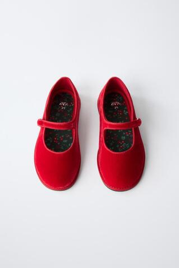 ZARA БАРХАТИСТЫЕ БАЛЕТКИ, КРАСНЫЙ