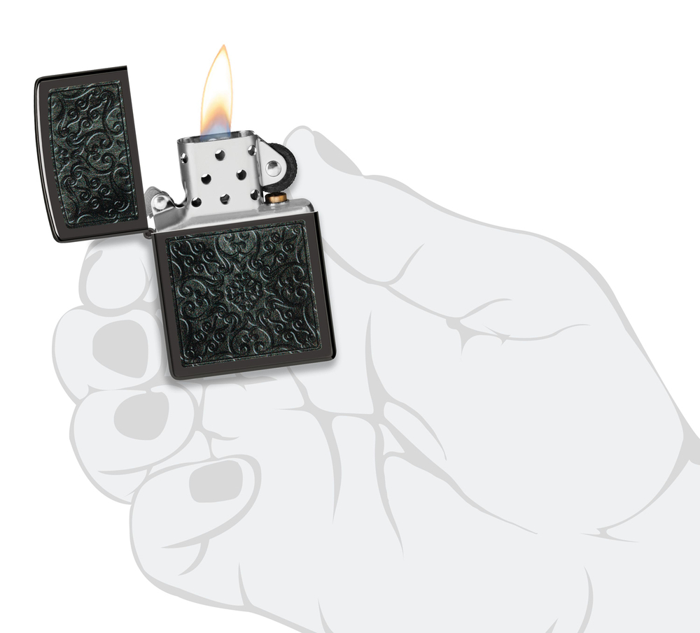 Зажигалка Zippo Pattern с покрытием High Polish Black, латунь/сталь, черная, глянцевая, 38x13x57 мм
