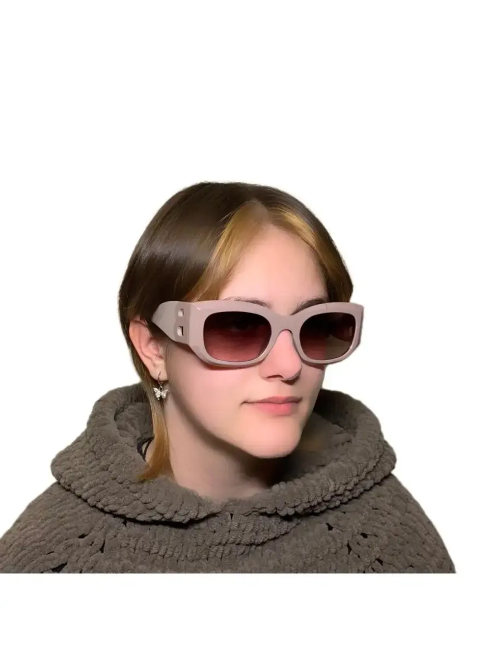 Бежевые модные очки