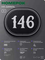 Номерок на дверь квартиры 146, для кабинета, офиса, шильдик 9 х 7 см, черный, Айдентика Технолоджи