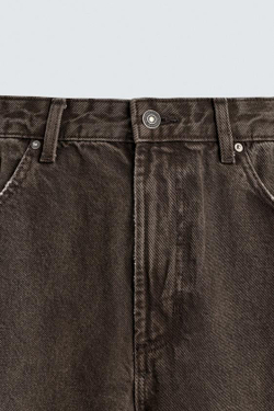 ZARA БРЮКИ BARREL FIT С ЭФФЕКТОМ ПОТЕРТОСТИ, КОРИЧНЕВЫЙ