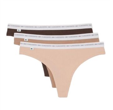 Женские трусики Lacoste Elastic Cotton Thongs 3P - biscuit/Сумкаuette/grume