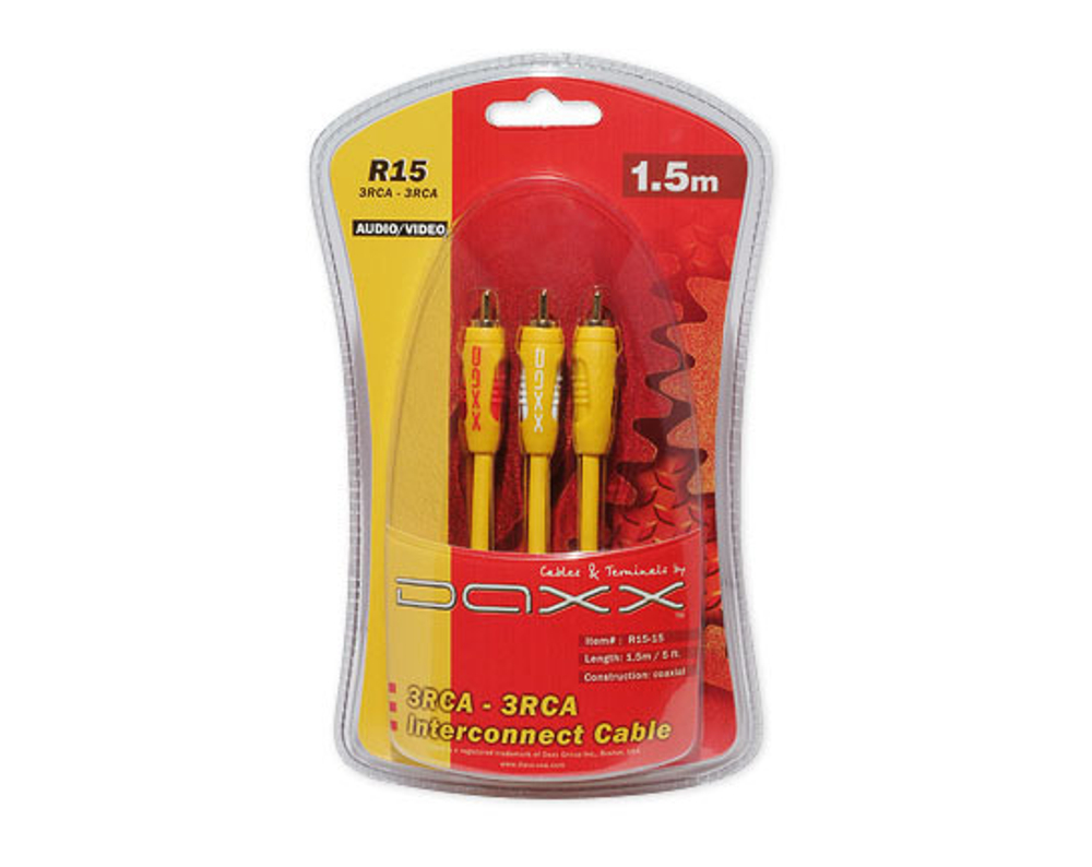 DAXX R15-15 Аудио/видео кабель 3RCA-3RCA коаксиальный, бюджетный. Длина 1,5м