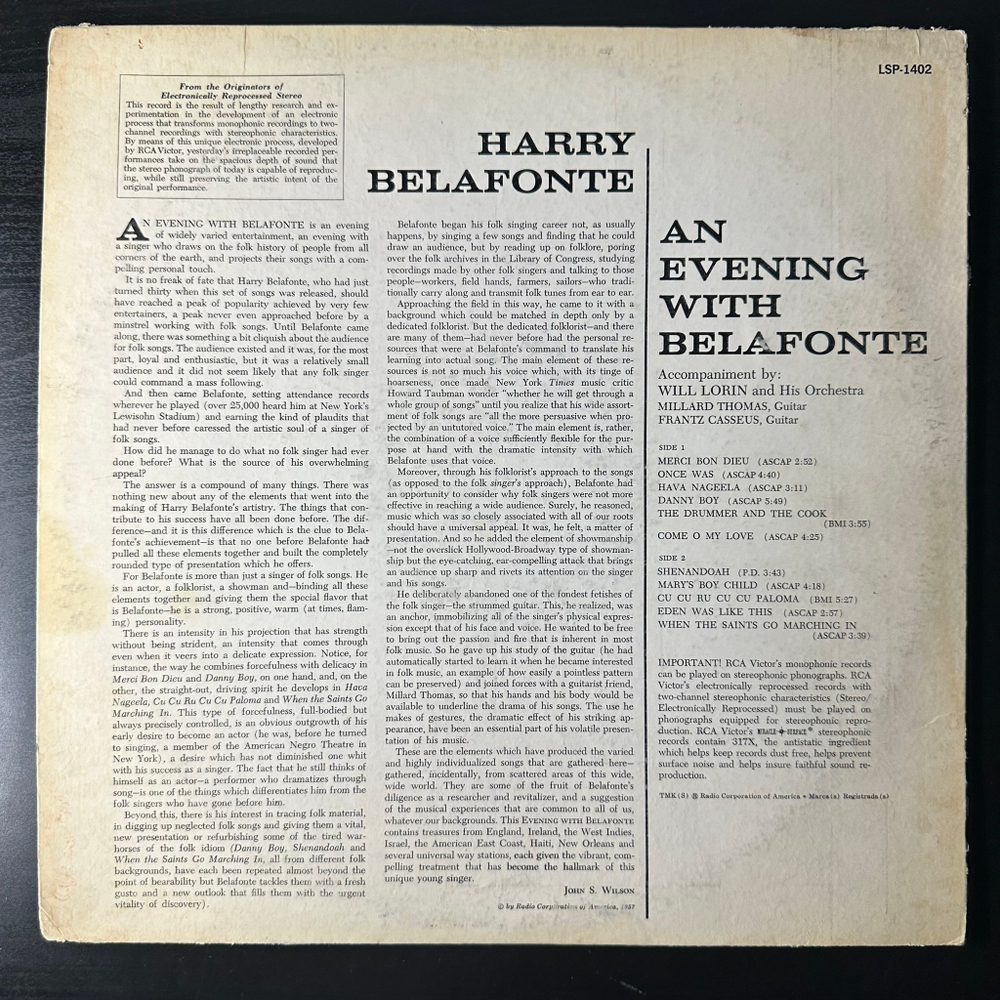 Harry Belafonte ‎– An Evening With Belafonte (США 1961г.)
