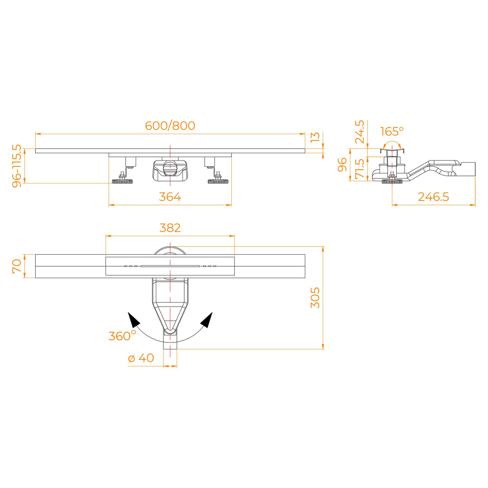 Душевой трап, обрезной, V-образный, сатин RGW SDR-53S (800)