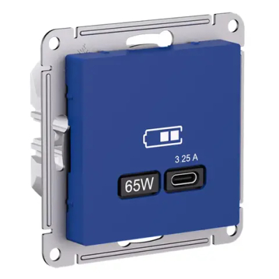 ATLASDESIGN USB РОЗЕТКА тип-C 65Вт высокоскор.заряд. QC, PD, механизм, АКВАМАРИН