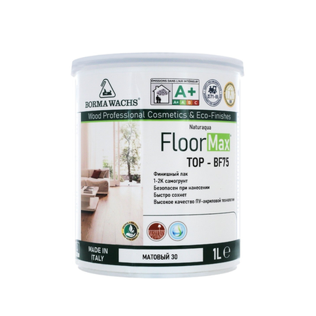 Паркетный лак на водной основе 1-2К Borma Naturaqua Floormax Top BF75 самогрунтующийся 1 л матовый 30% для внутренних работ NAT4165.1-30