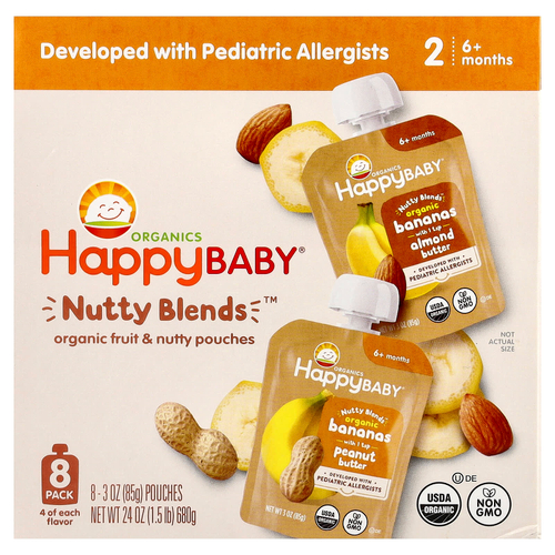 Happy Family Organics, Happy Baby®, Nutty Blends™, для детей от 6 месяцев, ассорти из 8 шт. по 85 г (3 унции)