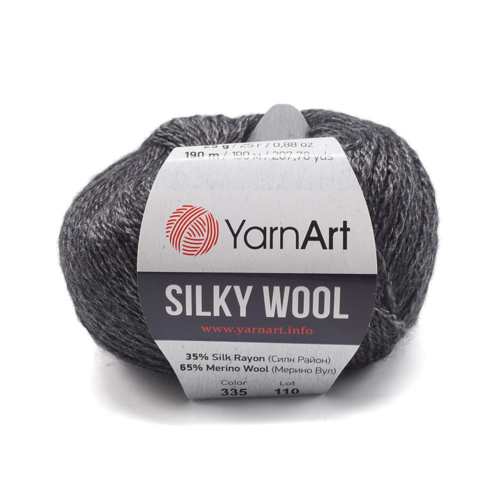 Пряжа YarnArt (ЯрнАрт) Silky Wool / уп.10 мот. по 25 г, 190м, 335 черный