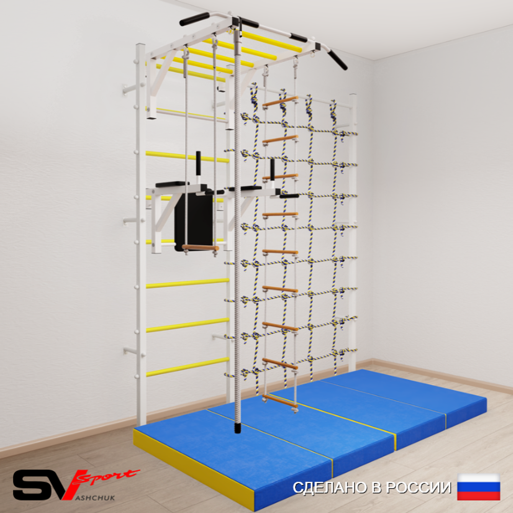Шведская стенка Sv Sport 54740 (Турник рукоход/Брусья/Канат/Лестница/Трапеция/Мат 2м/Канатный лаз)