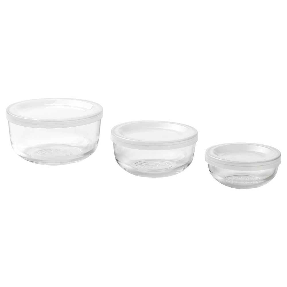 IKEA BESTÄMMA  (ИКЕА БЕСТЭММА)  -  Контейнеры для продуктов с крышкой, комплект 3 шт - стекло