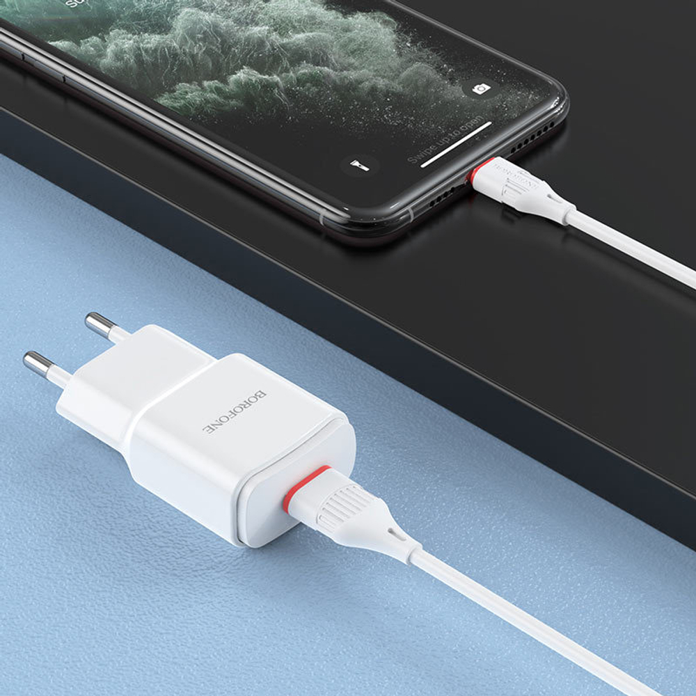 Сетевое зарядное устройство с кабелем iOS Lightning 1-метр 2.1А BOROFONE BA48A
