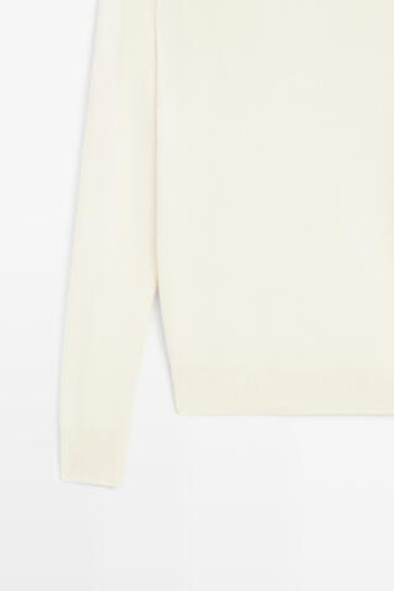 Massimo Dutti Вязаный свитер с круглым вырезом из смесовой шерсти, натуральный/кремовый