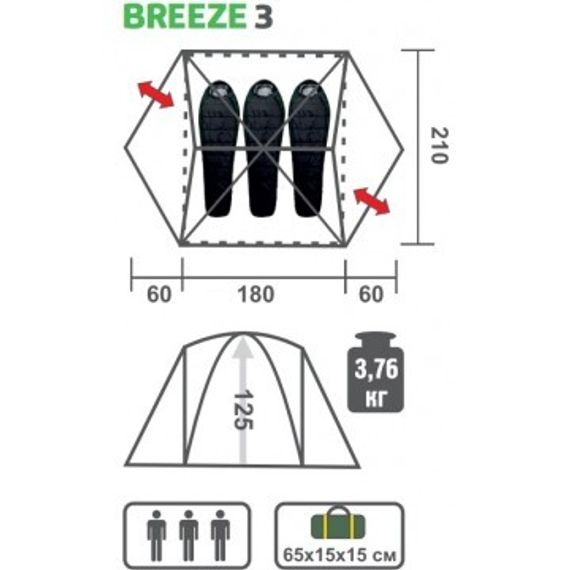 Палатка Helios BREEZE-3 (HS-2370-3 GO)